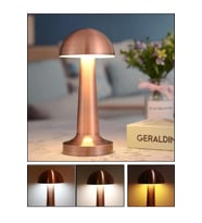 ÇARŞI HANEM Dokunmatik Mantar Masa Lambası 3 Işık Renkli Şarjlı Masa Lambası Metal Ürün Rose Gold (Bronz)