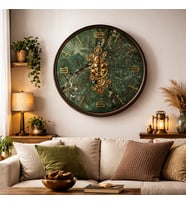 Yeşil Mermer Desenli Metal Çarklı Duvar Saati – Steampunk Tasarım, Modern & Vintage Dekor Saat