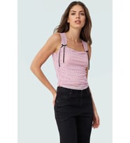 Çiçekli Örme Tül Bluz Fitted Kalıp Rahat Yazlık Trend Tasarım Zarifane (Pembe)
