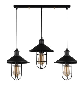 Dylight Retro Metal Siyah Kafesli 3 lü Masa Üstü Sıralı Sarkıt Avize 60 cm