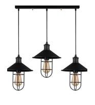 Dylight Retro Metal Siyah Kafesli 3 lü Masa Üstü Sıralı Sarkıt Avize 60 cm