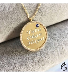 Else Silver Kişiye Özel İsimli Taşlı Çerçeveli Plaka Gümüş Kolye (STD)