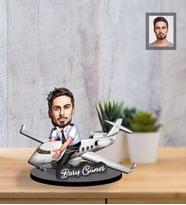 Kişiye Özel Pilot Karikatürlü İki Katmanlı Ahşap Biblo Bay-1