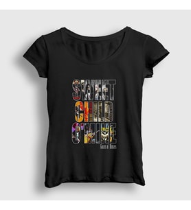Presmono Kadın Siyah Sweet Child Guns N' Roses T-Shirt 57100tt
