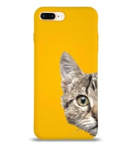Apple iPhone 8 Plus Uyumlu Lansman Kılıf Catface Tasarımlı İçi Kadife Kapak-Sarı (Şeffaf)