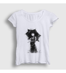 Presmono Kadın Beyaz Umbrella Wednesday Addams Family Addams Ailesi T-Shirt 366329tt