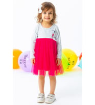 Breeze Kız Çocuk Uzun Kollu Elbise Kedicik Nakışlı 1.5-5 Yaş, Gri Melanj