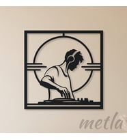 Minimalist DJ Çerçeveli Metal Tablo Mat Siyah Müzik Odası Duvar Dekoru ve Müzisyen Hediyesi