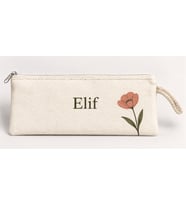 Kişiye Özel Lale Köşe Baskılı Fermuarlı Clutch El Çantası Makyaj Çantası Model 01280