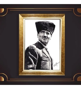 Özel Seri Paspartulu Çerçeveli Atatürk Tablo l472 (Gold)