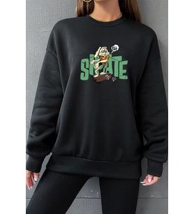 Unisex All Day Rabbit Bisiklet Yaka Sweatshirt (Siyah)