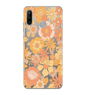 Huawei P30 Lite Uyumlu Çiçek Desenli Şeffaf Telefon Kılıfı