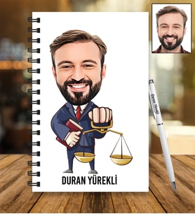 Kişiye Özel Avukat Tasarımlı Karikatür Ahşap Defter Ve Kalem Seti 84