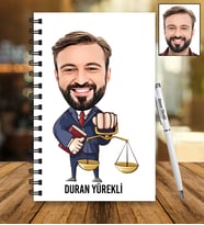 Kişiye Özel Avukat Tasarımlı Karikatür Ahşap Defter Ve Kalem Seti 84