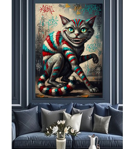 Çizgili Renkli Kedi Pop Art Dekoratif Kanvas - Mdf Ahşap Tablo
