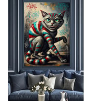 Çizgili Renkli Kedi Pop Art Dekoratif Kanvas - Mdf Ahşap Tablo