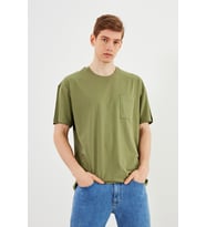 Leo Erkek Oversize Tshirt %100 Pamuk Cep Detaylı Bisiklet Yaka Basic Tişört MTLCE75