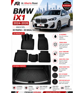 BMW İX1 2024-2026 Araca Özel 3D Paspas + 3D Bagaj Havuzu