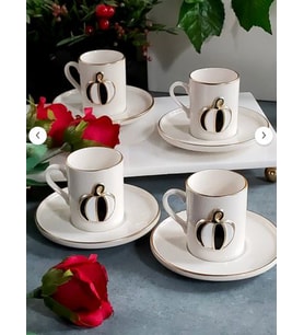 REGNA HOME Fine Living BLACK-WHİTE PUMPKİN 8 PARÇA 4 KİŞİLİK KAHVE FİNCAN TAKIMI
