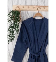 Unisex Premium Koleksiyon Pamuklu Kapüşonlu Bornoz (Lacivert)