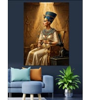 Tahtta Oturan Mısır Kraliçesi Nefertiti Dekoratif Kanvas - Mdf Ahşap Tablo