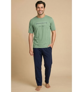 Mirano 8108 Penye Brooklyn Yazılı Erkek Yazlık Kısa Kollu Cepli Pijama Takımı