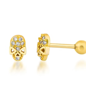 Taşlı Kurukafa Gümüş Piercing (Sarı Altın)