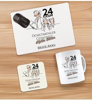 BK Gift Kişiye Özel İsimli Öğretmenler Günü Tasarımlı Kupa, Bardak Altlığı ve Mousepad Hediye Seti - 17, Öğretmene Hediye, Öğretmenler Günü