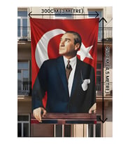 300x450 cm Atatürk Baskılı Türk Bayrağı – Raşel Kumaş, Çift Dikiş, Solmaz Renk