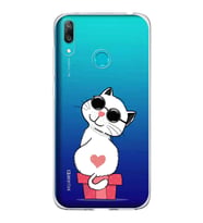 Huawei Y7 2019 Uyumlu Kapak Coolcat Tasarımlı Şeffaf Silikon Kılıf