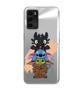 Oppo A16 Uyumlu Sevimli Baby Yoda ve Stitch Desenli Şeffaf Telefon Kılıfı