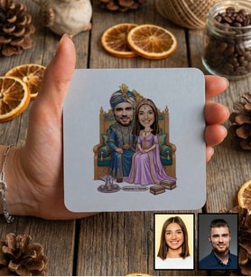 Kişiye Özel Karikatürlü Osmanlı Padişahı ve Sultanı Sevgiliye Hediye Bardak Altlığı Sevgililer Günü Hediyesi