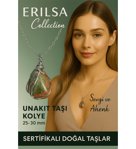 Sertifikalı Gümüş Tel Sargılı Doğal Unakit Taşı Kolye – 25-30 mm Denge ve Şifa Taşı (Çok Renkli)