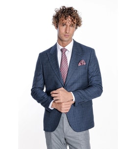 Desenli Slim Fit Lacivert Erkek Ceket - Wessi
