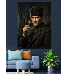 Kalpaklı Karizmatik Atatürk Portresi Dekoratif Kanvas - Mdf Ahşap Tablo
