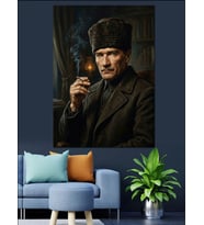 Kalpaklı Karizmatik Atatürk Portresi Dekoratif Kanvas - Mdf Ahşap Tablo