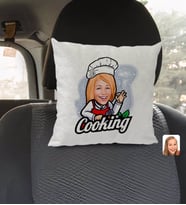 BK Gift Kişiye Özel Kadın Chef Karikatürlü Kare Araç Koltuk Yastığı-14