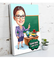 Güzel Öğretmenim Karikatürlü Kanvas Tablo