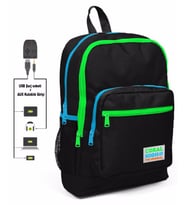Coral High Siyah-Yeşil-Mavi İlkokul ve Günlük Sırt Çantası - Erkek Çocuk - USB ve AUX Soketli