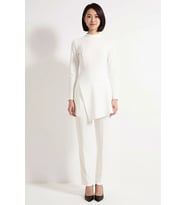 Kadın Büyük Beden Ceket Yaka Uzun Kollu Fitted Bluz Pantolon Takımı Maxi Boy Yırtmaçlı Dokuma Günlük