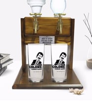 BK Gift Kişiye Özel Renkli Baskılı Çünkü Sen Çölüme Yağmur Oldun Tasarımlı İkili Rakı Bardağı ve Çift Musluklu Doğal Ahşap Rakı Standı-4 (Model 1)