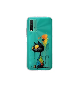 Redmi 9T ile Uyumlu Splash Kedi Tasarımlı Şeffaf Silikon Kılıf