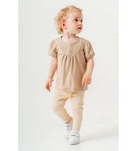 Bebek Çocuk Pamuklu Taytlı 2'li Takım Trend Moda Alt Üst Takım (Bej)