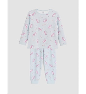 LCW Kids Mavi Desenli Kız Çocuk Pijama Takımı