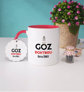 Göz Doktoru Kupa Bardak Kırmızı ve Anahtarlık