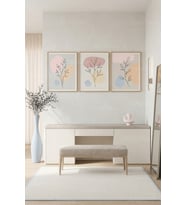 Pastel Tonlarda Botanik ve Soyut Çizimler 3’lü Ahşap Çerçeveli Tablo Seti