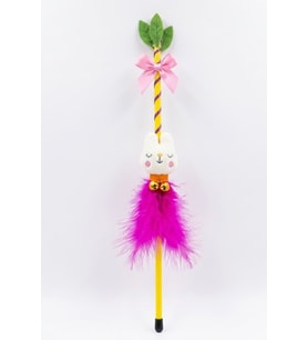 Peluş Figürlü ve Mor Tüylü Kedi Oyun Oltası