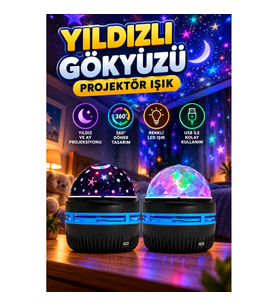 Star Master 360° Döner Galaxy Gece Lambası – Yıldız, Ay ve Galaksi Projektörü