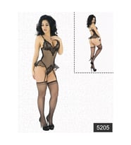 Kadın Siyah Dantel Detaylı Transparan Tül Fantazi Body 