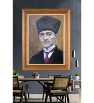 Altın Varaklı Çerçeveli Paspartulu Atatürk Tablo nh447 (Gold)
